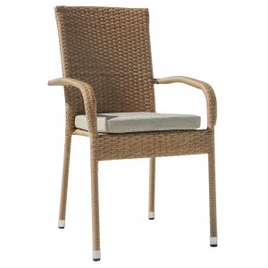 Majken stapelbar utestol med dyna - Naturfärgad konstrotting med beige sittdyna