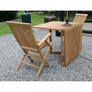 Saltö utomhusmatgrupp med klaffbord och 2 karmstolar  Teak