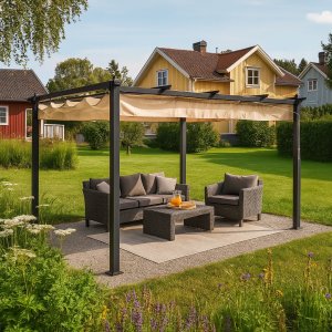 Pergola 3x4 m – Mörkgrå aluminiumstomme med justerbart solskydd