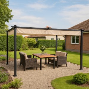 Pergola 300x400 cm – Justerbart solskydd - Mörkgrå aluminium