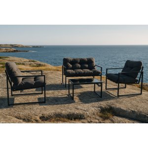 Utegrupp bord, fåtöljer och soffa - Svart/grå + Rengöringsspray för utemöbler