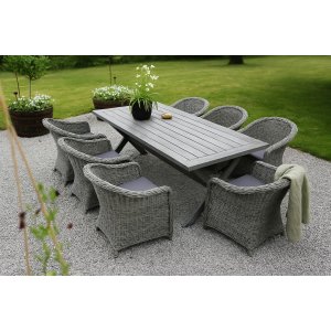 Utemöbelgrupp med bord 220x100 cm inklusive 6 fåtöljer + Textilimpregnering för utemöbler