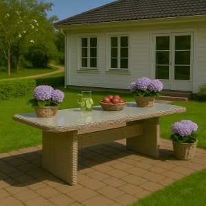 Trädgårdsbord - Hampton | konstrotting | 200x100 cm + Textilimpregnering för utemöbler