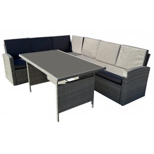 Utesoffgrupp höger - Grå konstrotting + Textilimpregnering för utemöbler