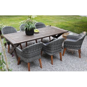 Utemöbelgrupp 220 cm Brun/Grå med 6 st stolar + Rengöringsspray för utemöbler