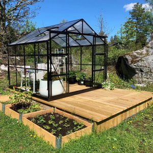 Växthus 6,4 m² | 4 mm säkerhetsglas | Svart