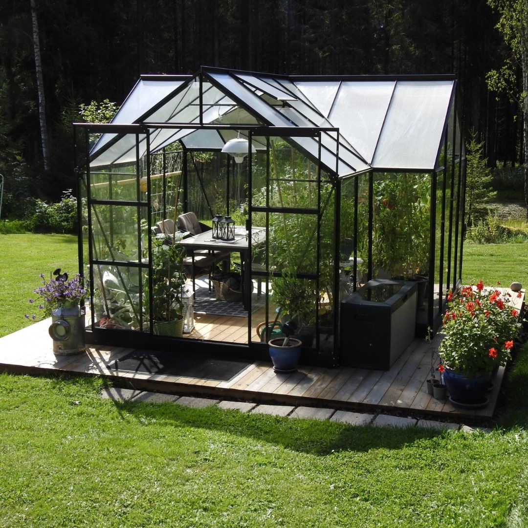 Växthus 12,8 m² svart glas & plast - Saturnus