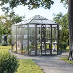 Hexagonalt växthus Gardeney 9 m² svart härdat glas & plast