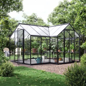 Svart växthus Titania 11,8 m² glas & plast - Gardeney
