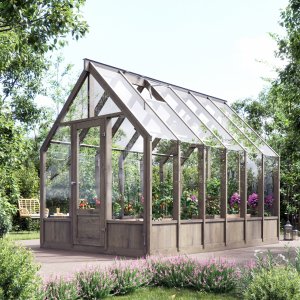 Växthus i trä 8,2 m² - Härdat glas & ventilationsfönster