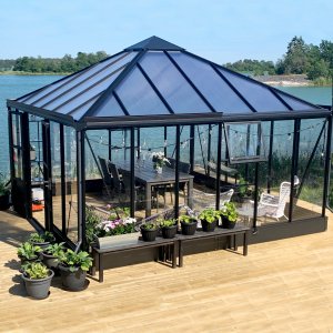 Orangeri & uterum 19,2m² - Premium kvadratiskt växthus plast