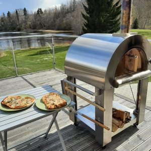 Vedeldad pizzaugn ute rostfritt stål med redskap & förvaring