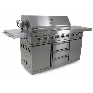 Stor rostfri gasolgrill med stekhäll & grillspett