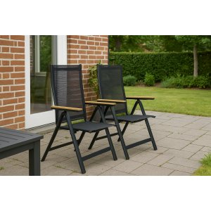 Positionsstol trädgårdsstol svart textilene ek-aintwood armstöd