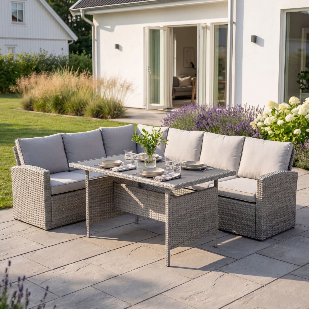 Loungegrupp utomhus konstrotting hörnsoffa Gardeney Moreno