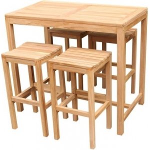 Matgrupp bar teakträ 4 stolar 120x70 cm utomhus altan