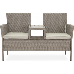 Duosoffa med sidobord konstrotting beige dynor utomhus 139 cm