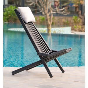Svart däckstol med nackkudde i furu - Loungestol för uteplats