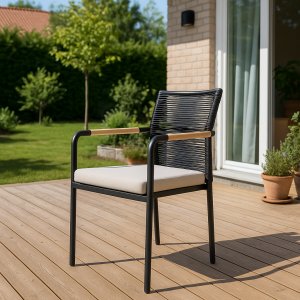 Stapelbar utestol svart-teak - Utemöbler matgrupp