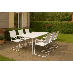 Matgrupp utomhus 6 stolar vit 180 cm bord utemöbler