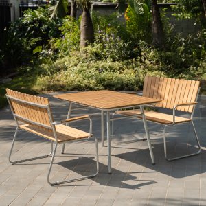 Matgrupp utomhus teak 2 soffor & bord 120x80 cm