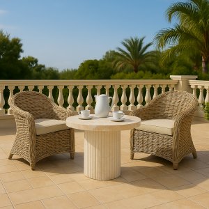 Matgrupp utomhus 2 stolar & runt soffbord Gardeney rotting