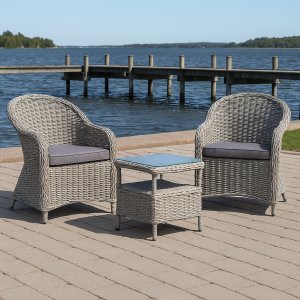 Balkongset 2 stolar & bord 48x48 cm grå rotting