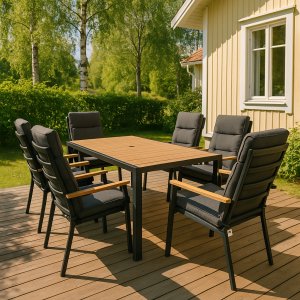 Utemöbler matgrupp 6 stolar gråbrun 160 cm aluminium polywood