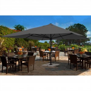 Stort kvadratiskt parasoll 5x5m med marmor parasollfot premium