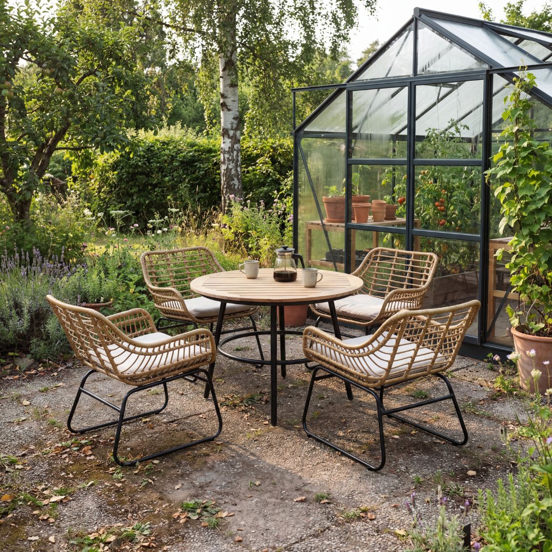 Runt utebord träkomposit & aluminium 105 cm - Lökenäs