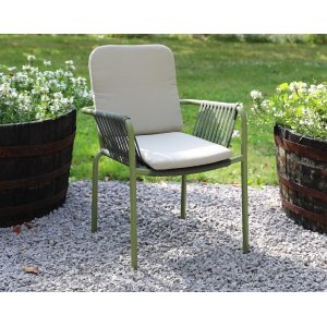 Grön trädgårdsstol aluminium utomhus stapelbar med beige dyna