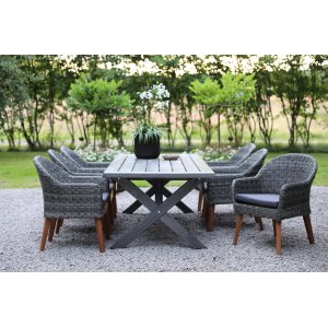 Utemöbler matgrupp utomhus 220 cm trä 6 stolar rotting grå