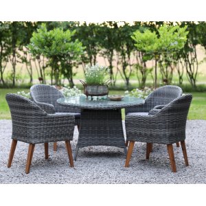 Rund matgrupp utomhus 110 cm konstrotting bord & 4 fåtöljer