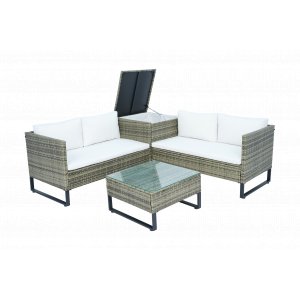 Hörnsoffgrupp konstrotting | Soffa med bord & dynbox | Grå